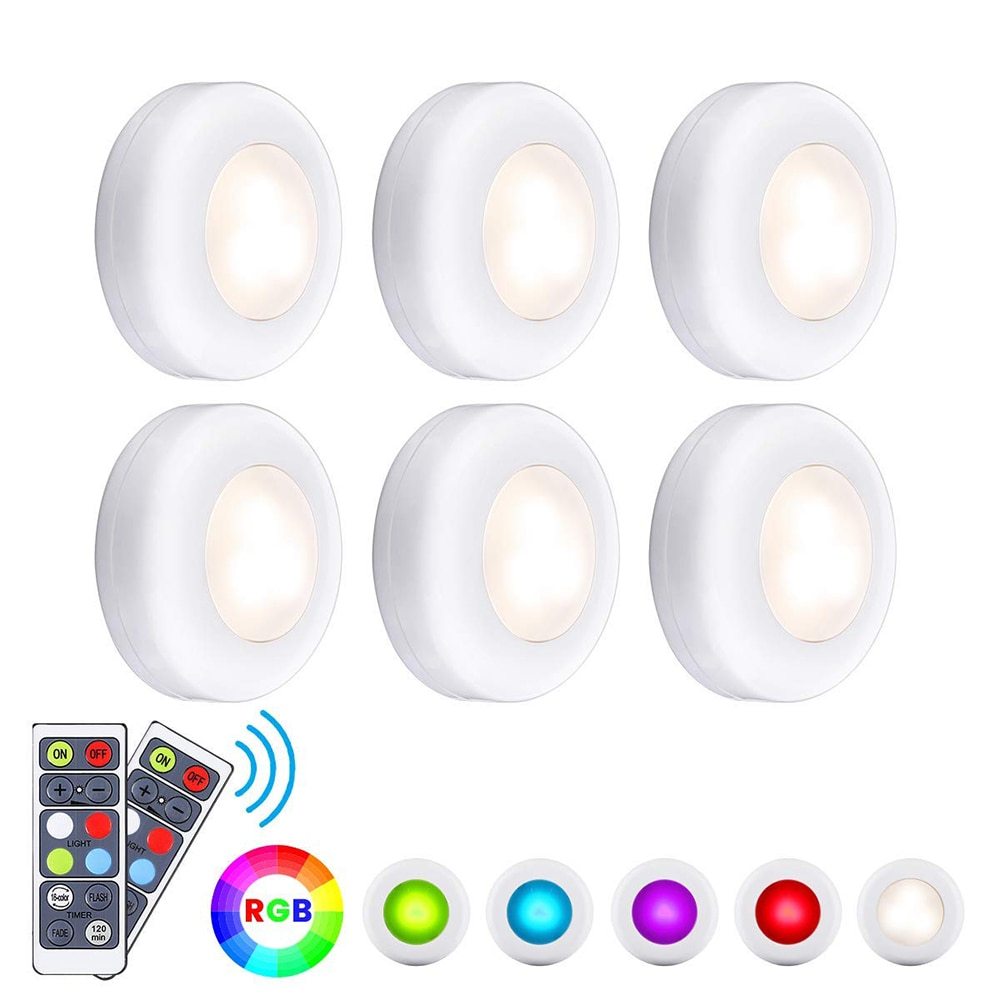 LED Puck Lights with Remote Control Under Cabinet Lighting 13 Colors Changeable Battery Operated Wireless Closet Lights