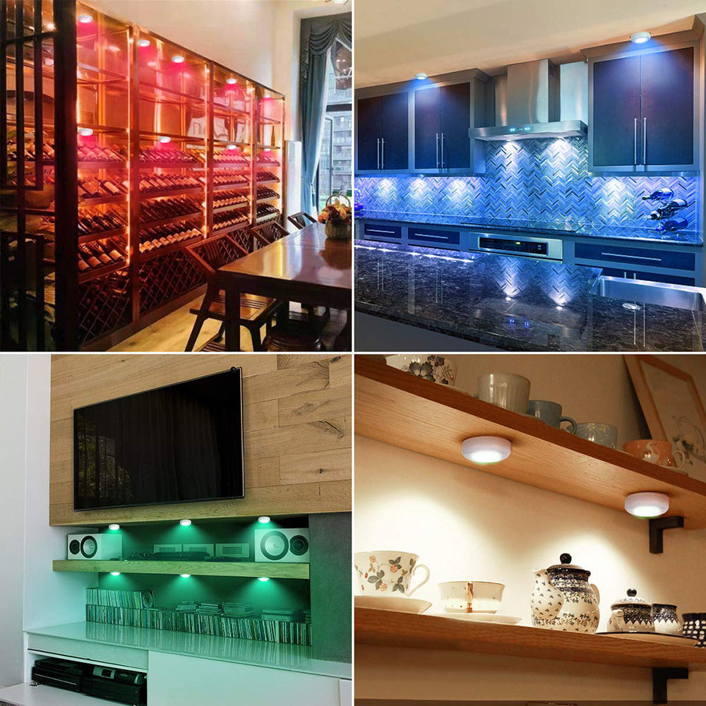 LED Puck Lights with Remote Control Under Cabinet Lighting 13 Colors Changeable Battery Operated Wireless Closet Lights