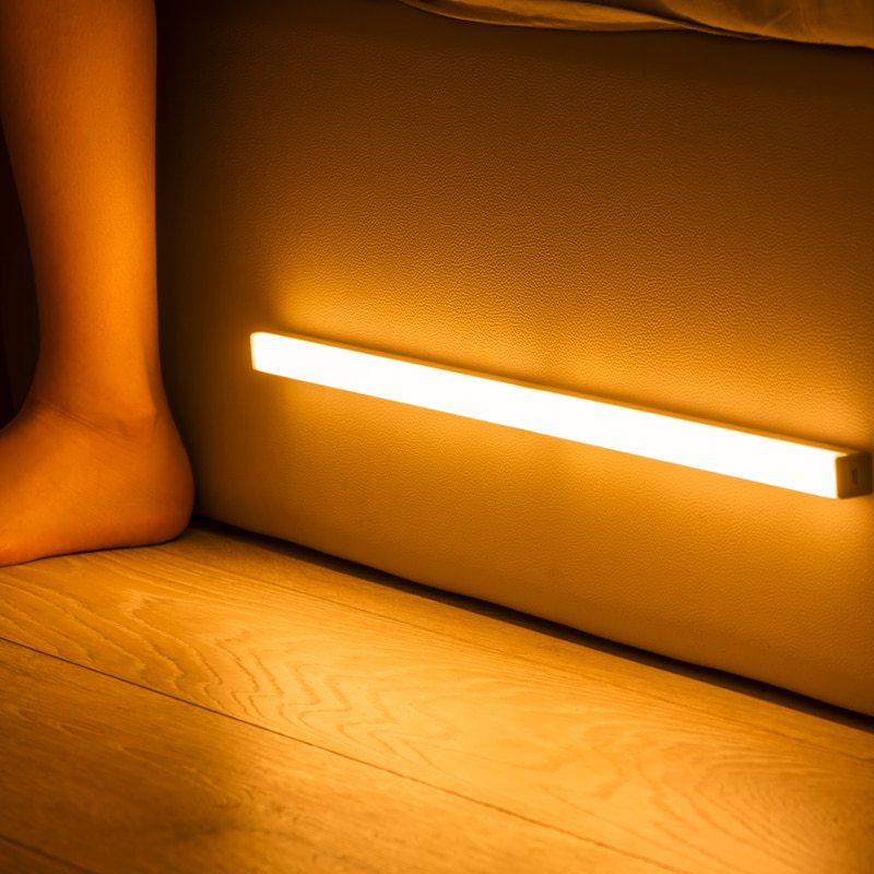 Ultra-thin LED Cabinet Light, Wireless Motion Sensor LED Light Bar, USB Rechargeable Side Magnetic Self-adhesive Kitchen Night Light for Wardrobe