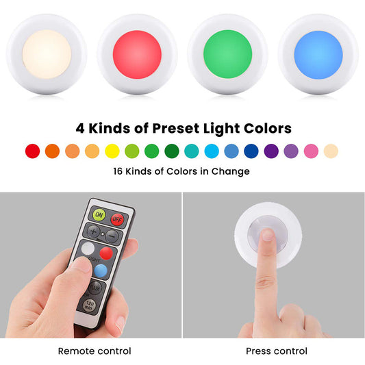 LED Puck Lights with Remote Control Under Cabinet Lighting 13 Colors Changeable Battery Operated Wireless Closet Lights