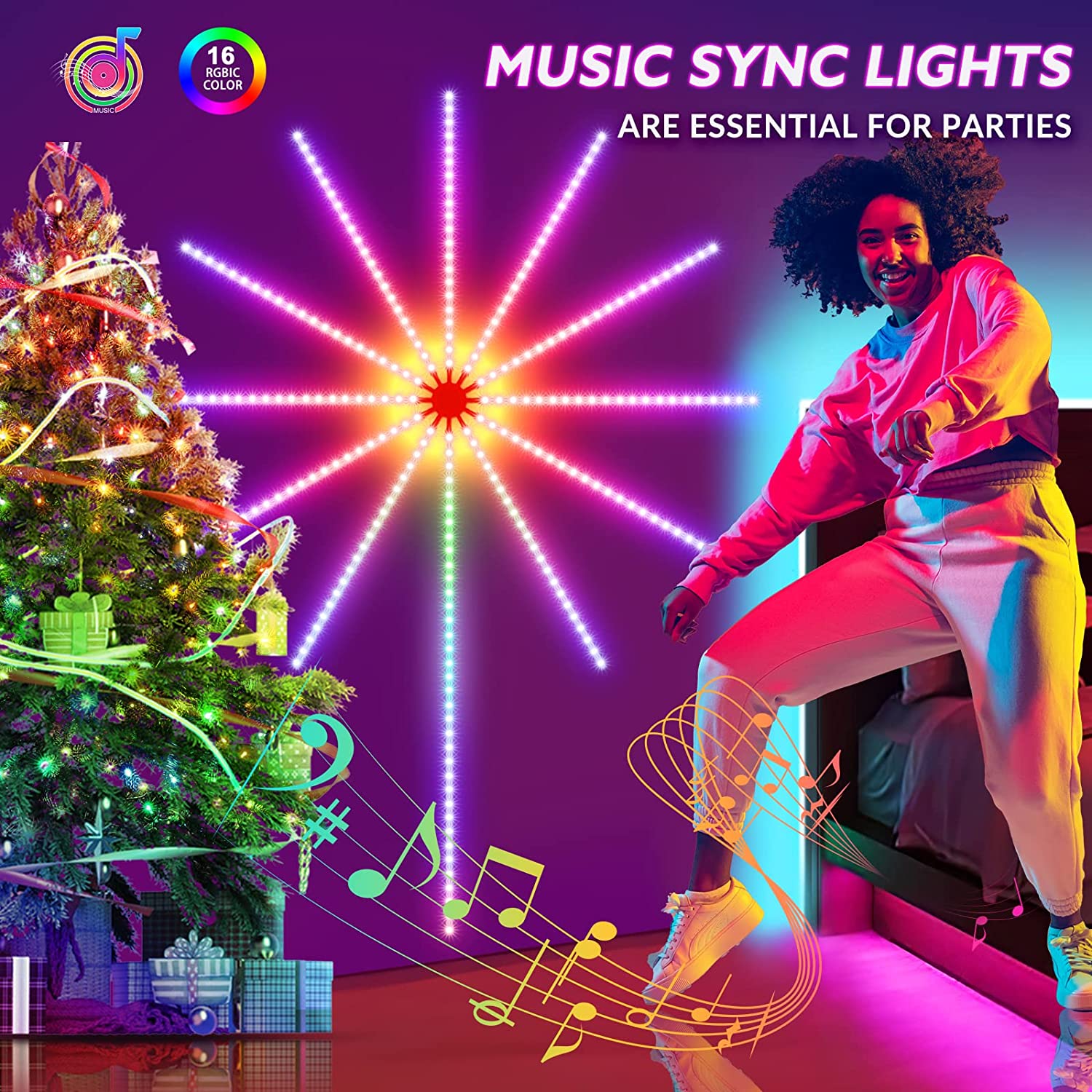 Firework Lights LED Strip Music Sound Sync Color Changing Remote Control LED Firework Light For Room Party - Rankz 