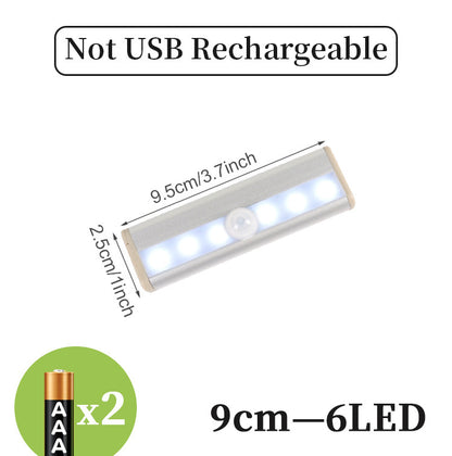 Ultra-thin LED Cabinet Light, Wireless Motion Sensor LED Light Bar, USB Rechargeable Side Magnetic Self-adhesive Kitchen Night Light for Wardrobe