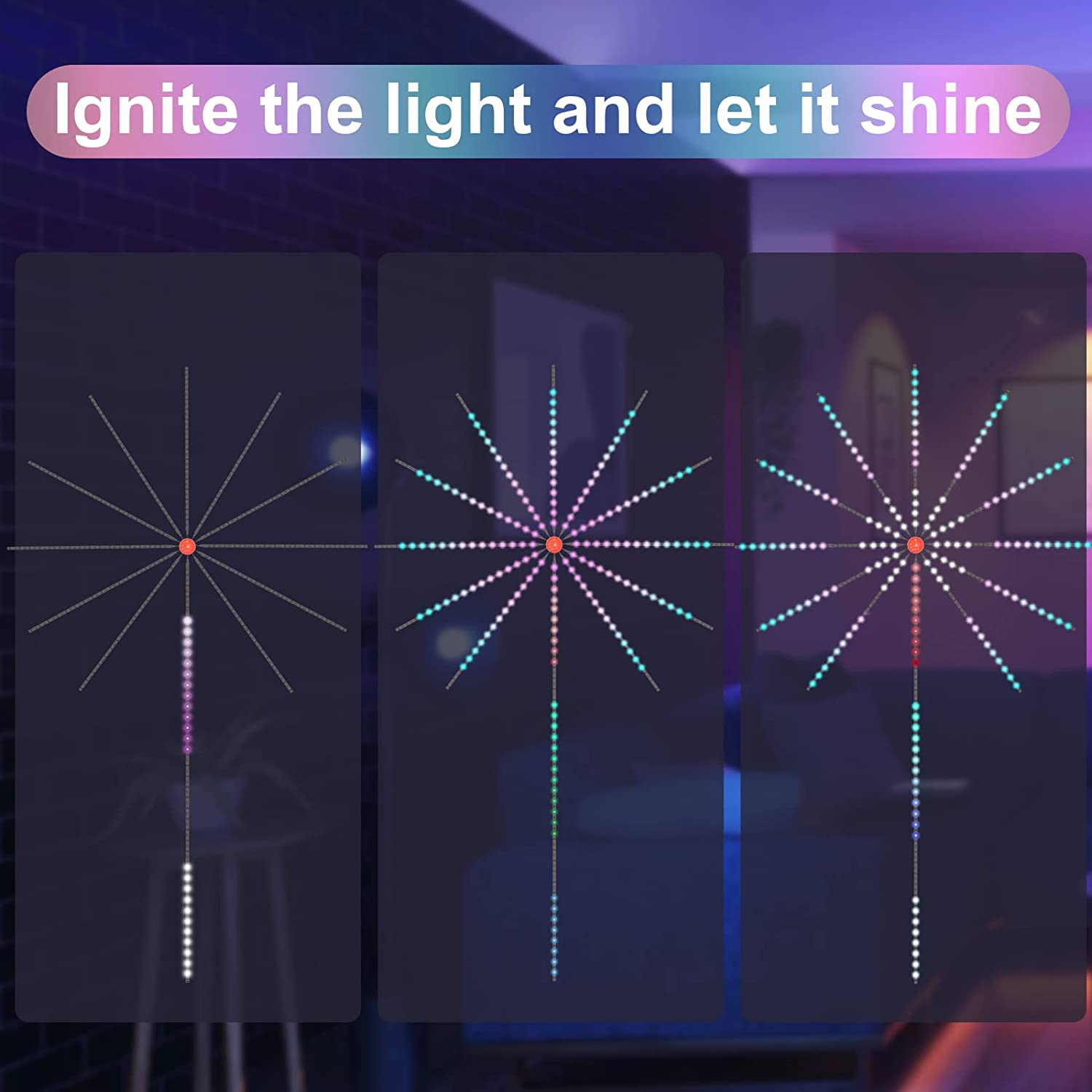 Firework Lights LED Strip Music Sound Sync Color Changing Remote Control LED Firework Light For Room Party - Rankz 