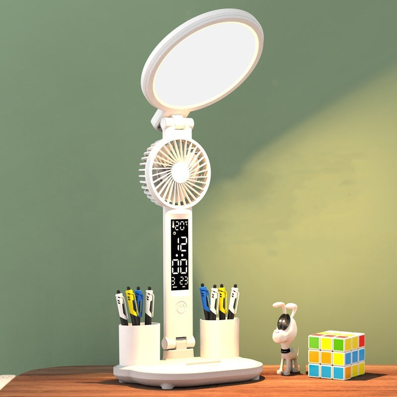 white desk fan with light