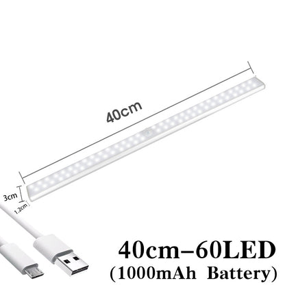Ultra-thin LED Cabinet Light, Wireless Motion Sensor LED Light Bar, USB Rechargeable Side Magnetic Self-adhesive Kitchen Night Light for Wardrobe