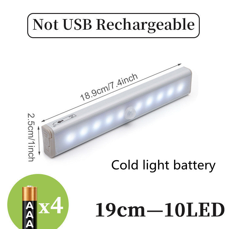 Ultra-thin LED Cabinet Light, Wireless Motion Sensor LED Light Bar, USB Rechargeable Side Magnetic Self-adhesive Kitchen Night Light for Wardrobe