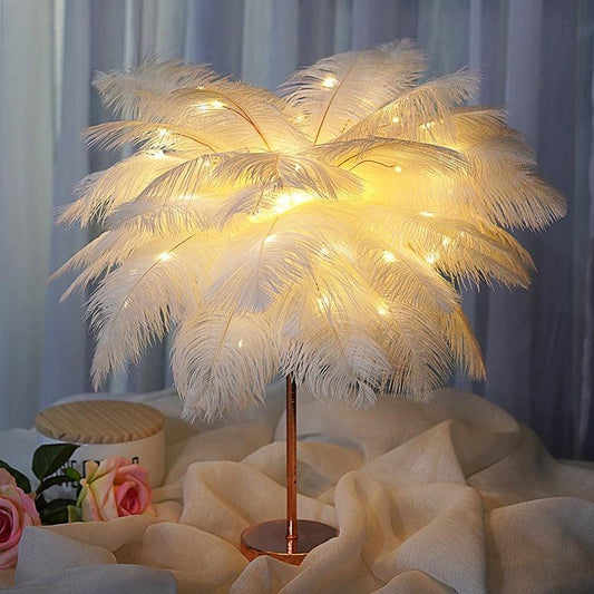 Feather Lamp Nordic Desk Lamp European-Style Bedroom Bedside Feather Table Lamp Night Light Table Lamp Decoration Modern - Rankz 