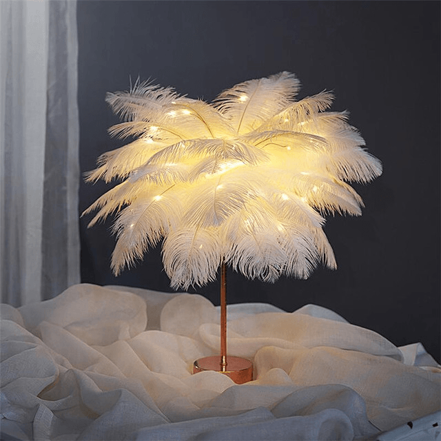 Feather Lamp Nordic Desk Lamp European-Style Bedroom Bedside Feather Table Lamp Night Light Table Lamp Decoration Modern - Rankz 