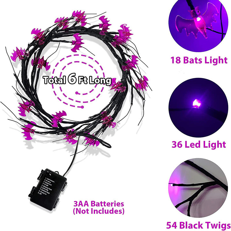 Halloween LED Willow Vine String Light Cool Cartoon Bat Pumpkin Decoration For Indoor Outdoor Party House Decor - Rankz 