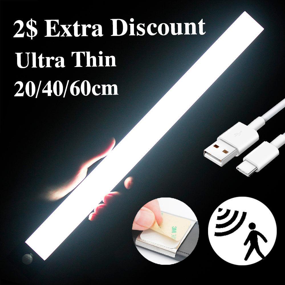 Motion Sensor LED Under Cabinet Light USB Rechargeable Wardrobe Closet Night Light For Kitchen Indoor Wall Lamps - Rankz 