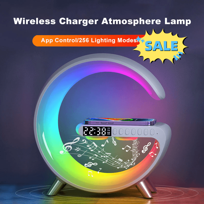 New Intelligent G Shaped LED Lamp Bluetooth Speaker Wireless Charger Atmosphere Lamp App Control - Rankz 