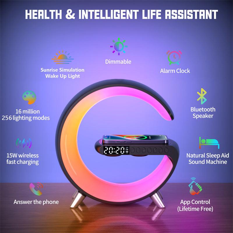 New Intelligent G Shaped LED Lamp Bluetooth Speaker Wireless Charger Atmosphere Lamp App Control - Rankz 