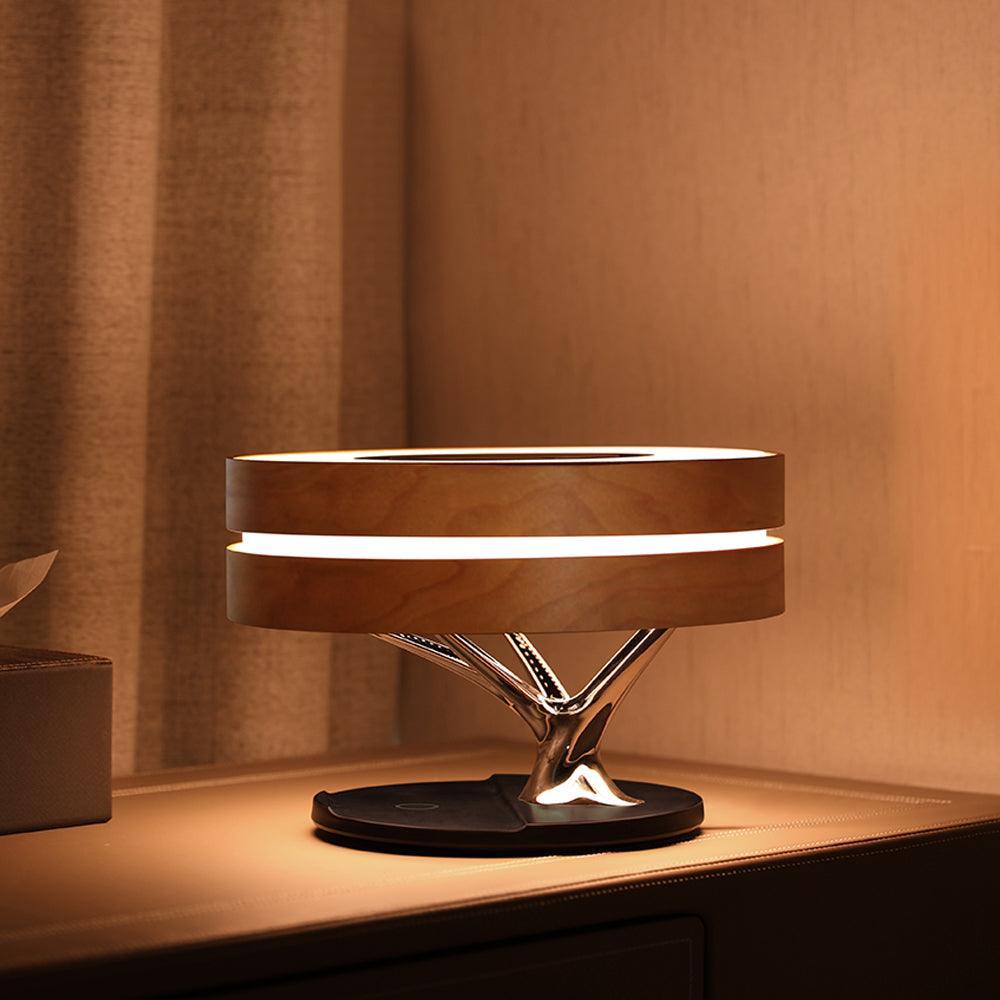 Round Intelligent Music Bluetooth Speaker Bed Lamp WiFi Circle Tree Of Led Light Wireless Charging For Living Room - Rankz 
